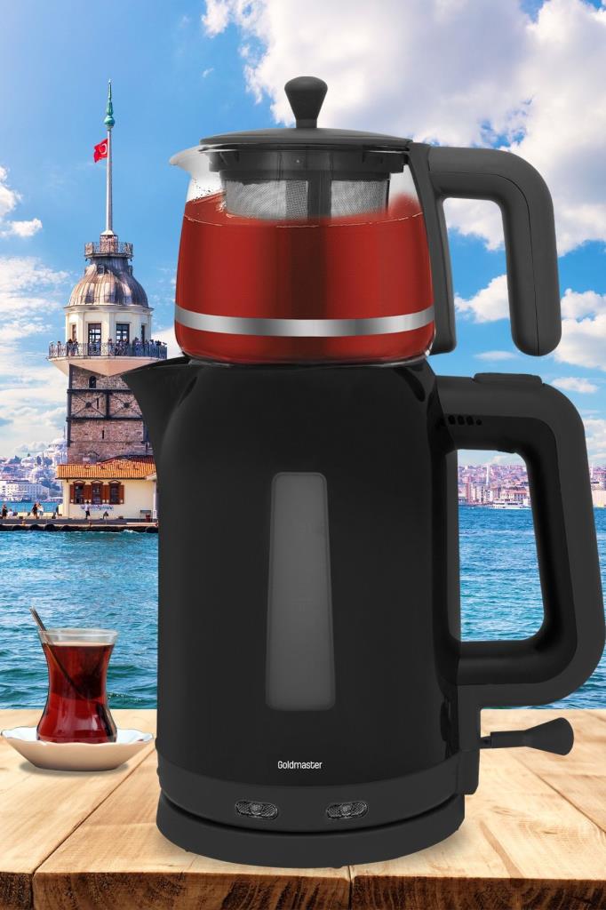 Goldmaster GM-7321S Papatya Siyah 2200 W Cam Demlikli Çay Makinesi