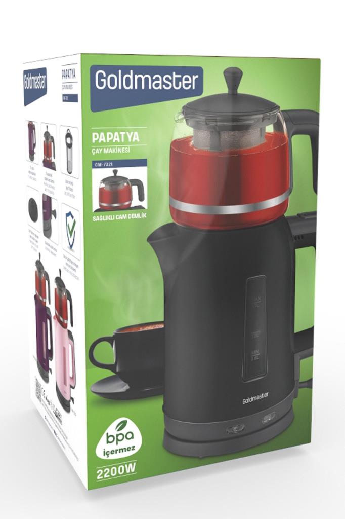 Goldmaster GM-7321S Papatya Siyah 2200 W Cam Demlikli Çay Makinesi