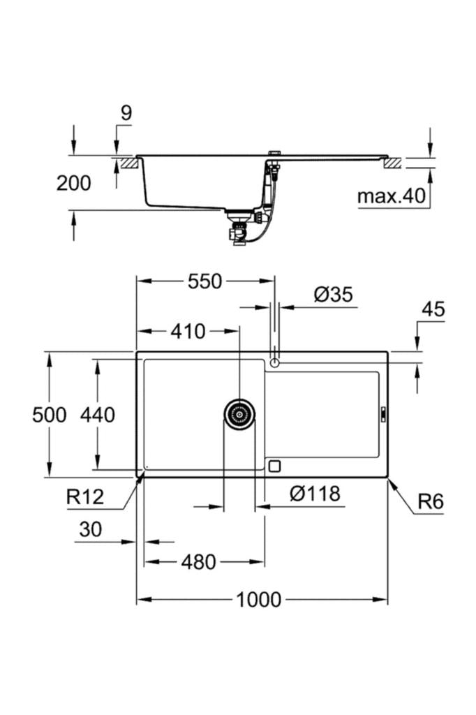 Grohe K500 31645AP0 60-C 100/50 Granit Kompozit Eviye