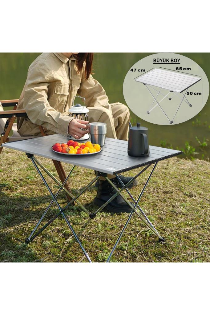 HAEGS Full Aluminum Foldable Camping Table, Picnic, Beach, Outdoor Lightweight Camping Table Large Size - Silver Display