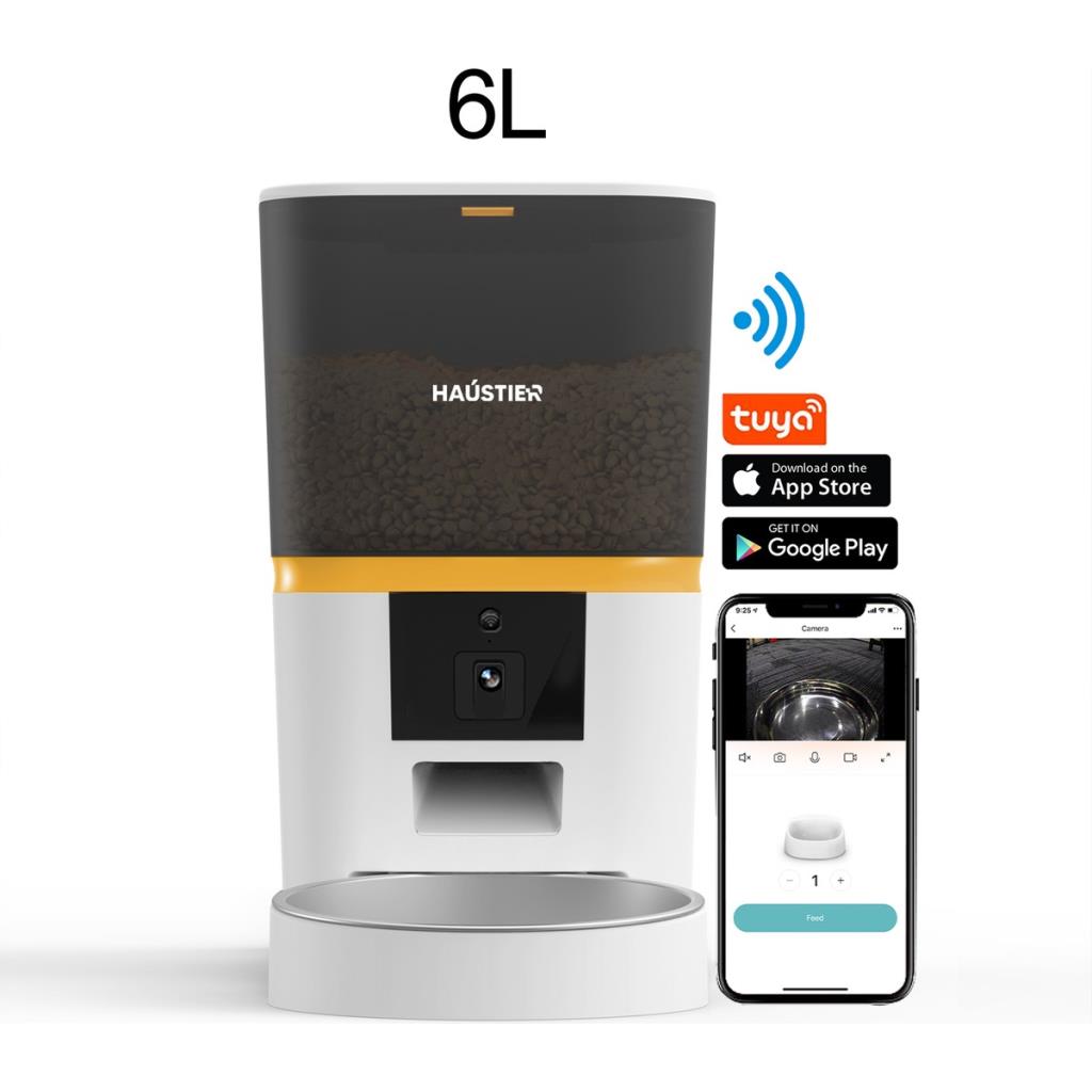 Haustier Qq005 Kedi Köpek Otomatik Mama Kabı, Uzaktan Kontrol, Sesle Çağırma, Kameralı, Metal Kase