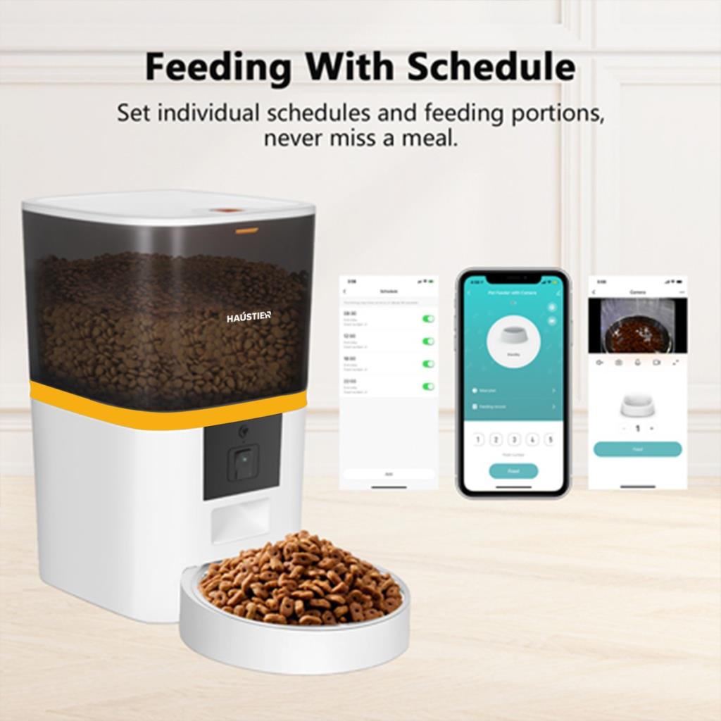 Haustier Qq005 Kedi Köpek Otomatik Mama Kabı, Uzaktan Kontrol, Sesle Çağırma, Kameralı, Metal Kase
