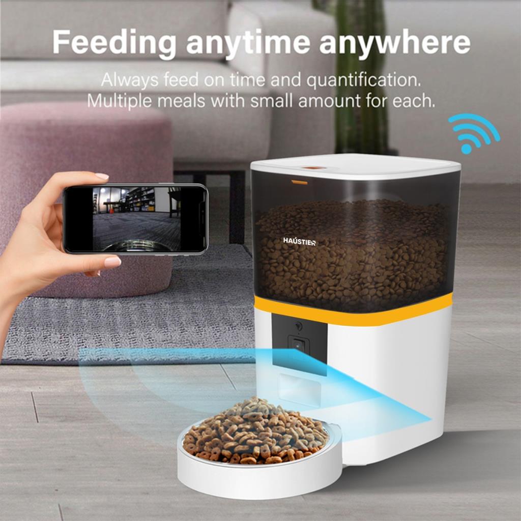 Haustier Qq005 Kedi Köpek Otomatik Mama Kabı, Uzaktan Kontrol, Sesle Çağırma, Kameralı, Metal Kase