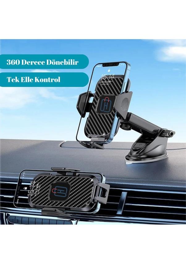 Hobimtek HB-01 Otomatik Klipsli Araç İçi Telefon Tutucu Cam ve Torpido Uyumlu Siyah