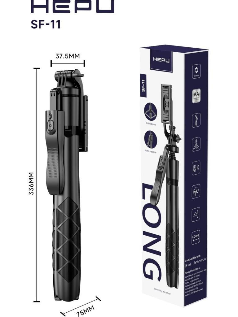 Hepu SF-11 Bluetooth Kumandalı Uzatılabilir Selfie Stick Tripod – Kablosuz Çekim Destekli Katlanabilir ve Taşınabilir Tasarım