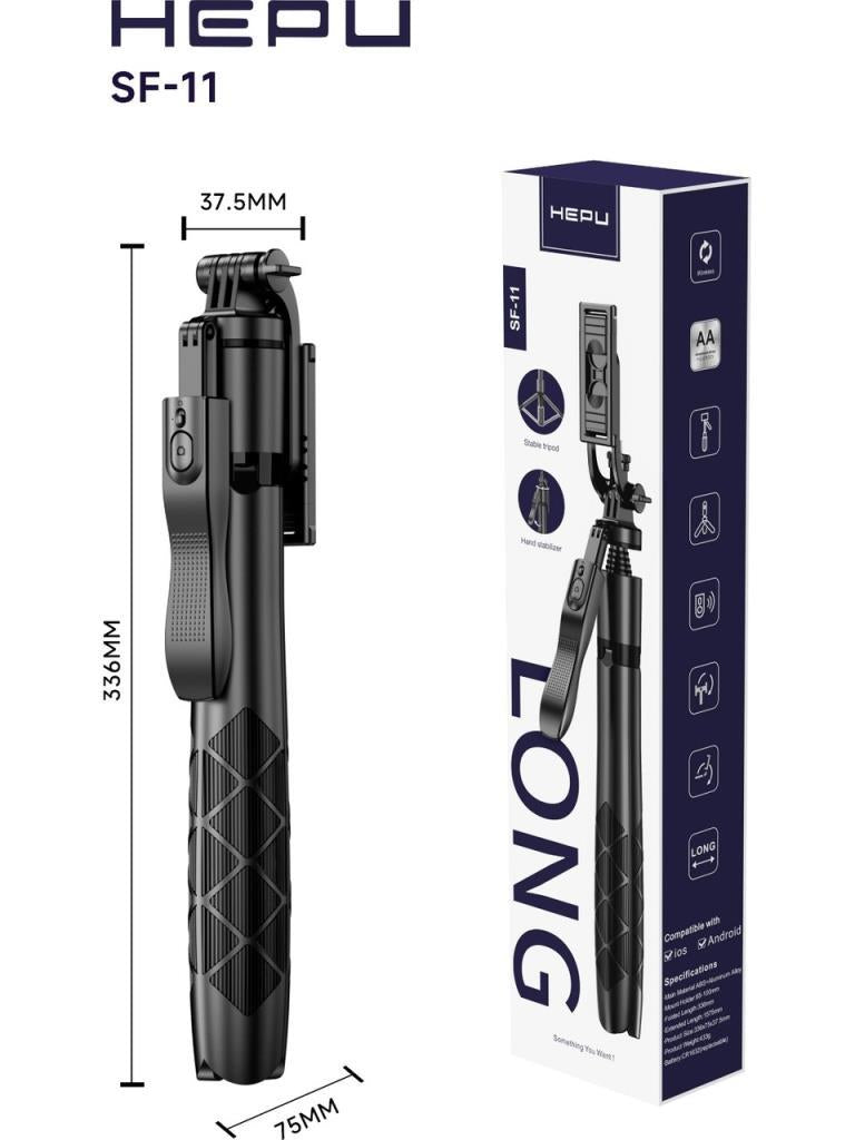 Hepu SF-11 Bluetooth Kumandalı Uzatılabilir Selfie Stick Tripod – Kablosuz Çekim Destekli Katlanabilir ve Taşınabilir Tasarım