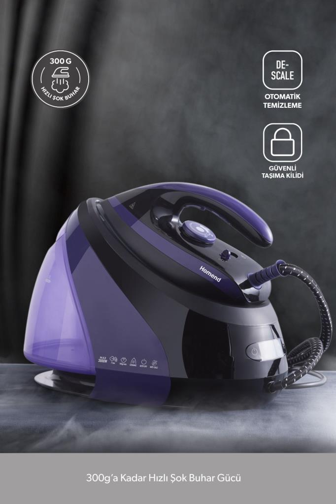 Homend Jetsteam 1173H Mor Siyah 3000 W Buhar Kazanlı Ütü Teşhir