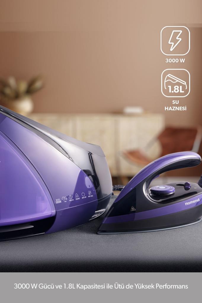 Homend Jetsteam 1173H Mor Siyah 3000 W Buhar Kazanlı Ütü Teşhir