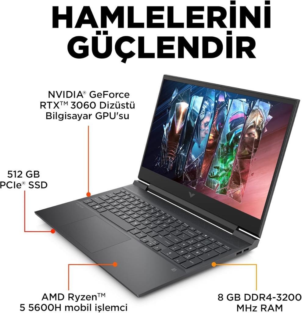 HP Victus 68P42EA Ryzen 5 5600H 8 GB 512 GB SSD RTX3060 16.1" Full HD Gaming Laptop - Teşhir
