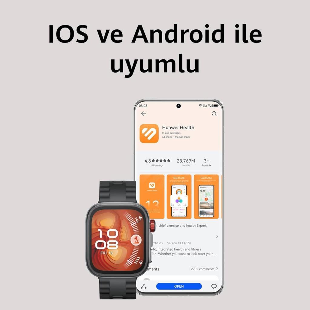 Huawei Watch Fit 4 Pro Siyah Kauçuk Kayış Akıllı Saat Outlet