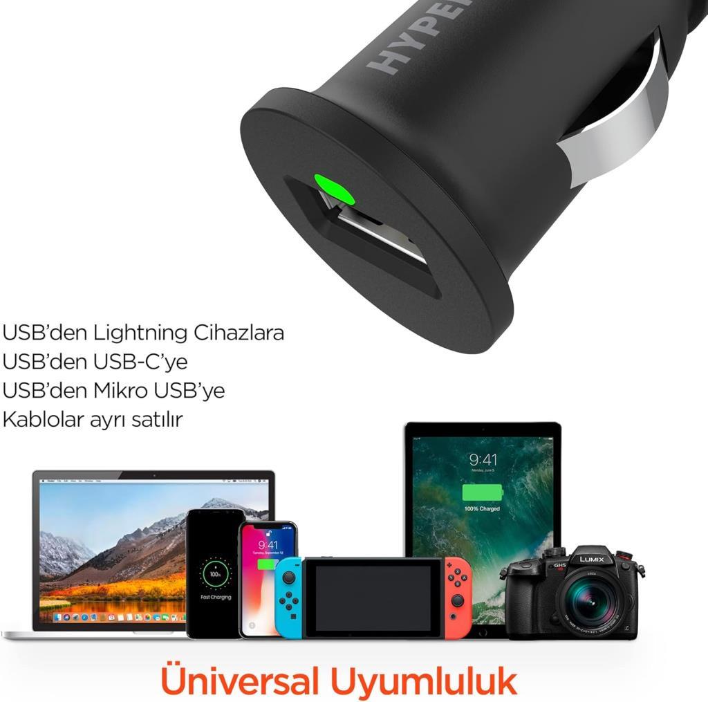 Hypergear 10W USB-A 2.1A Tekli Araç Şarjı, 2.1A, Siyah Teşhir