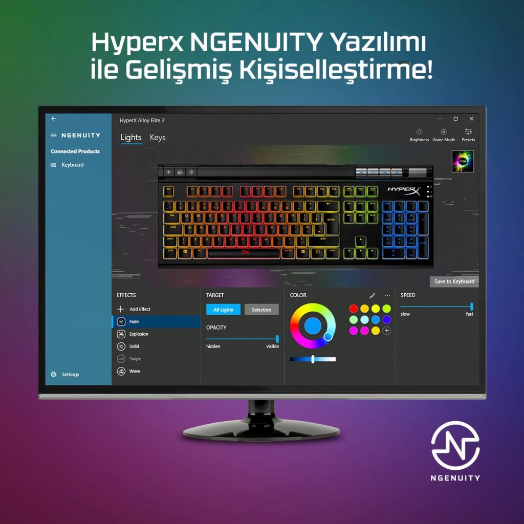 HyperX Alloy Elite 2 HKBE2X-1X-UK/G Red Switch Kablolu Mekanik Oyuncu Klavyesi - Outlet