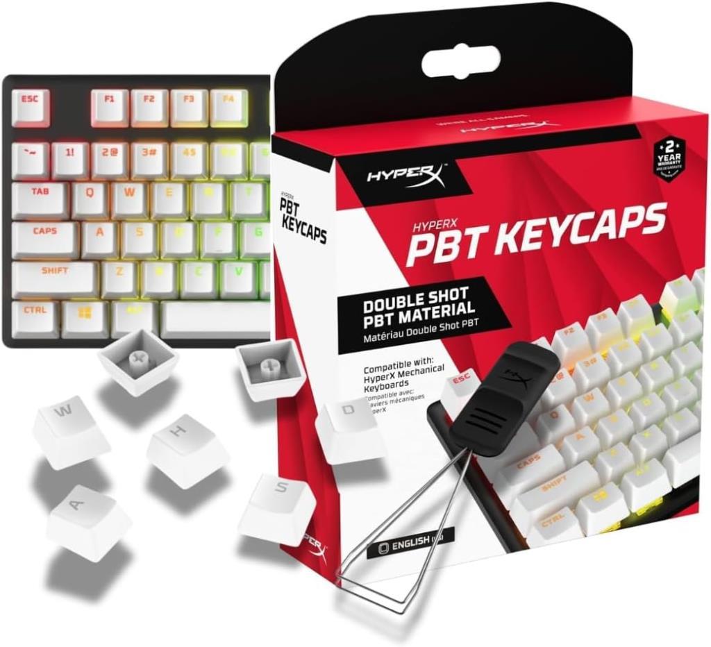 HyperX PBT Keycaps Full Key Set, Double Shot PBT Material, English (US) Layout, 104 Keys White