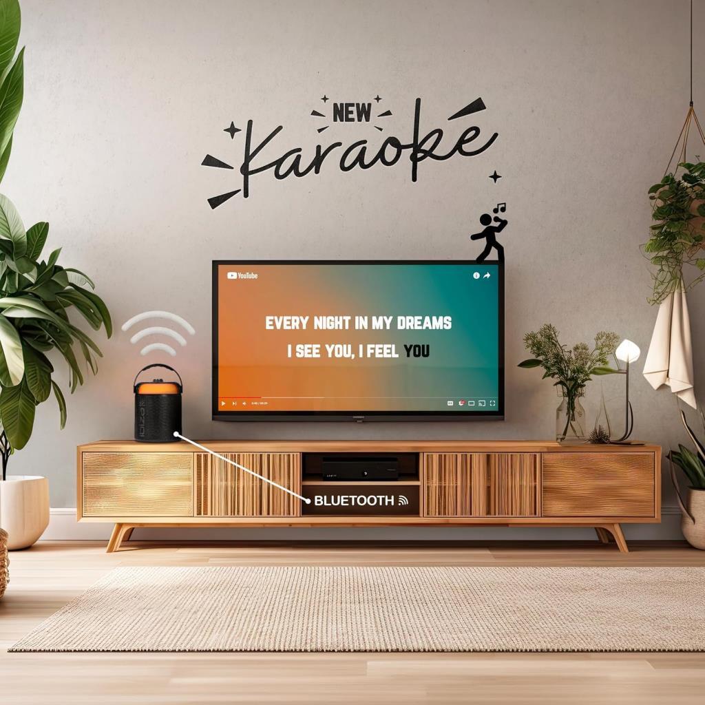 Ibiza KARAHOME-BK Işıklı Bluetooth Karaoke Hoparlör ve 2 Adet Kablosuz Mikrofon - TEŞHİR