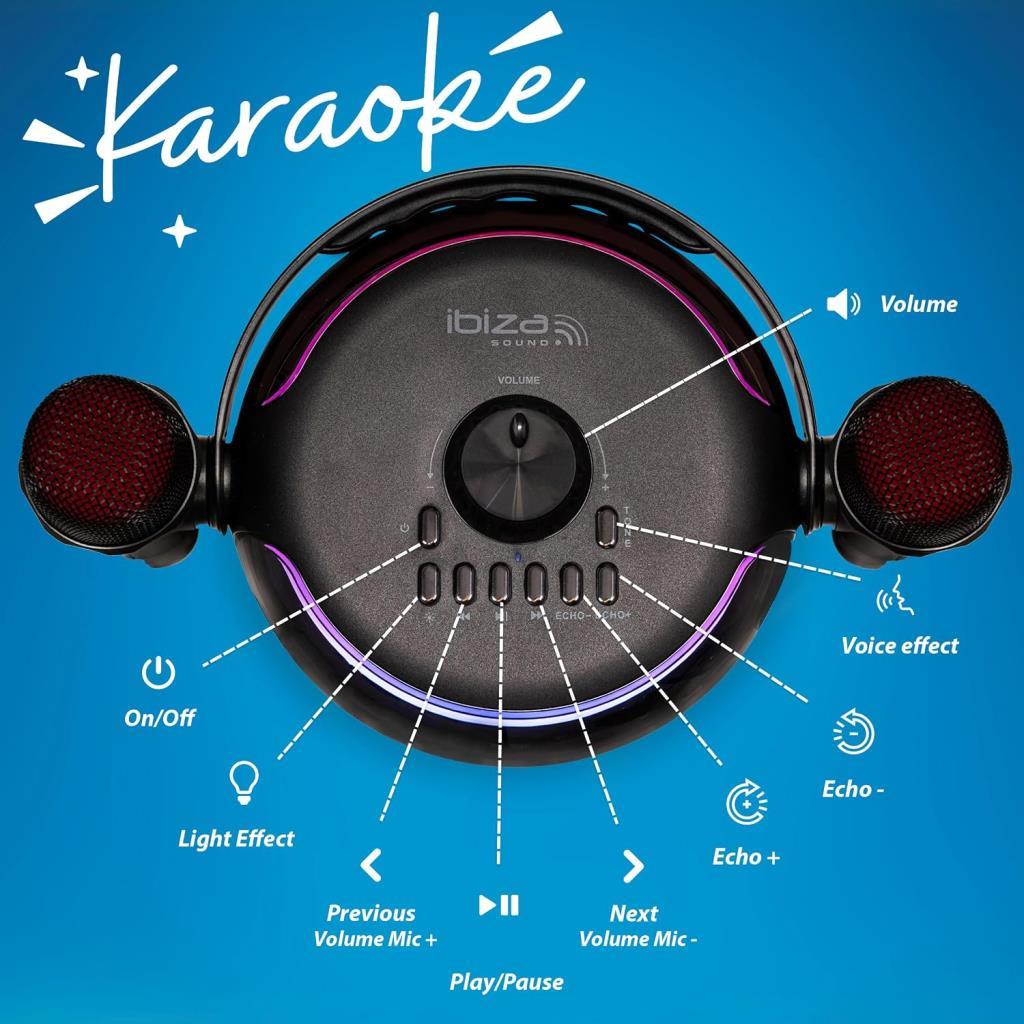 Ibiza KARAHOME-BK Işıklı Bluetooth Karaoke Hoparlör ve 2 Adet Kablosuz Mikrofon - TEŞHİR