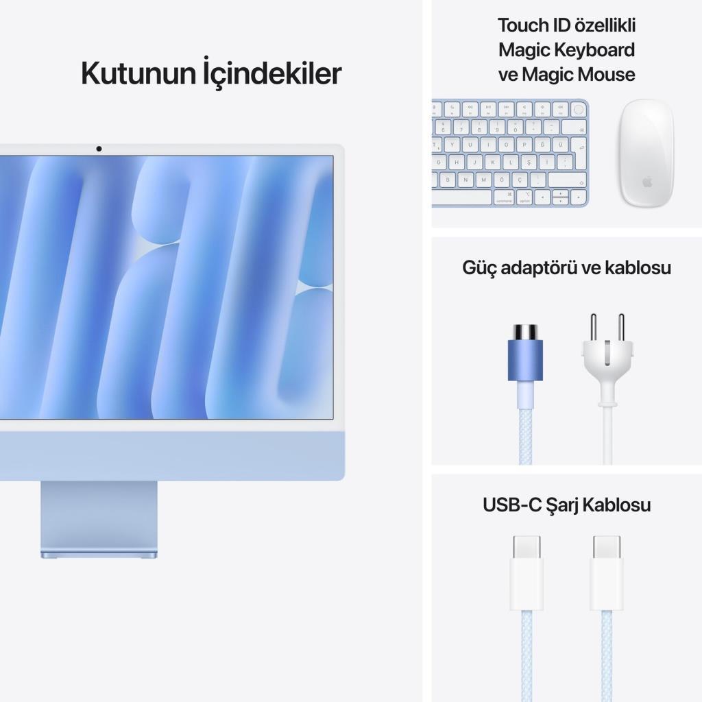iMac 24 inc 4.5K M4 8CPU 8GPU 16GB 256GB Mavi MWUF3TU/A-Outlet
