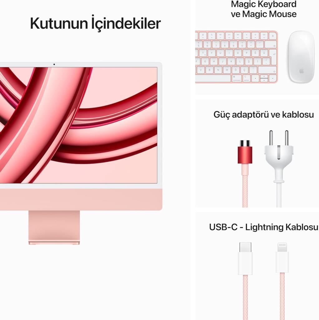 iMac M3 Pembe MQRD3TU/A 8 GB 256 GB SSD 24" 4.5K All in One PC Outlet (Açıklamayı Okuyunuz)