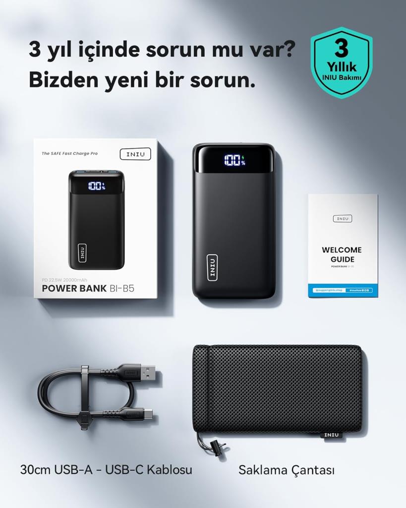 INIU 20W PD3.0 QC4.0 Hızlı Şarj LED Ekran 20000 mAh Taşınabilir Şarj 3A Çıkışlar El Feneri Telefon Pil iPhone Samsung Xiaomi Hu