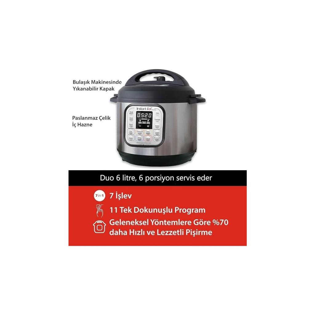 Instant Pot Duo 7'si 1 Arada Akıllı Pişirici, 5.7 L, Düdüklü Tencere, Yumuşak Pişirici, Pilav Pişirici, Sote Tavası, Yoğurt Haz