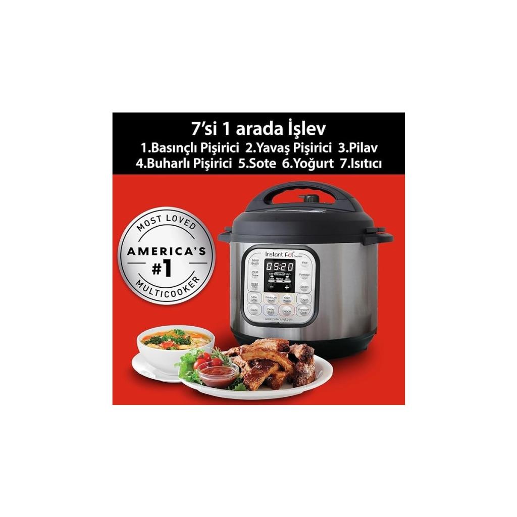 Instant Pot Duo 7'si 1 Arada Akıllı Pişirici, 5.7 L, Düdüklü Tencere, Yumuşak Pişirici, Pilav Pişirici, Sote Tavası, Yoğurt Haz