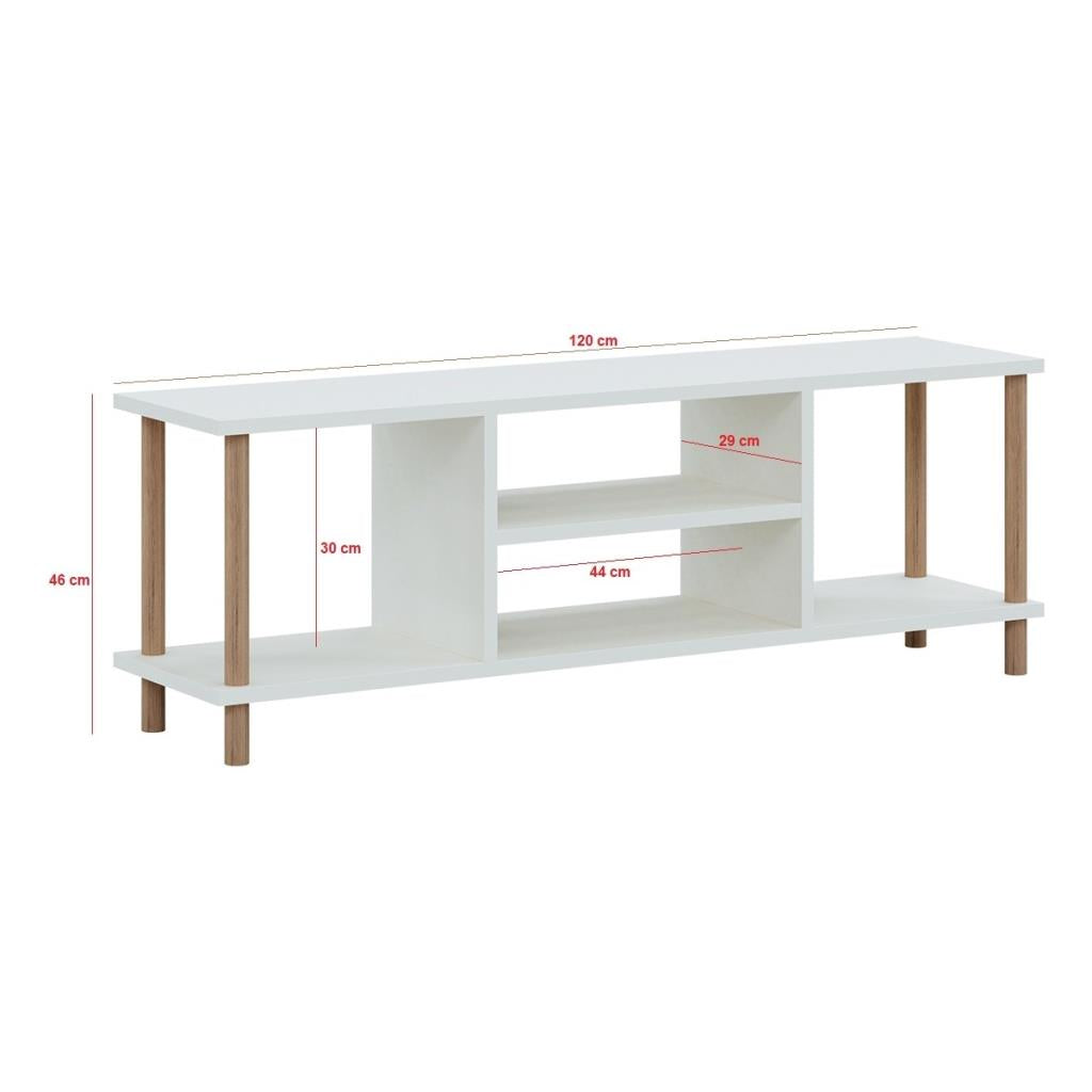 İntergo Tv Sehpası Raflı Tv Ünitesi Televizyon Sehpası Ahşap Ayaklı Çam -Outlet