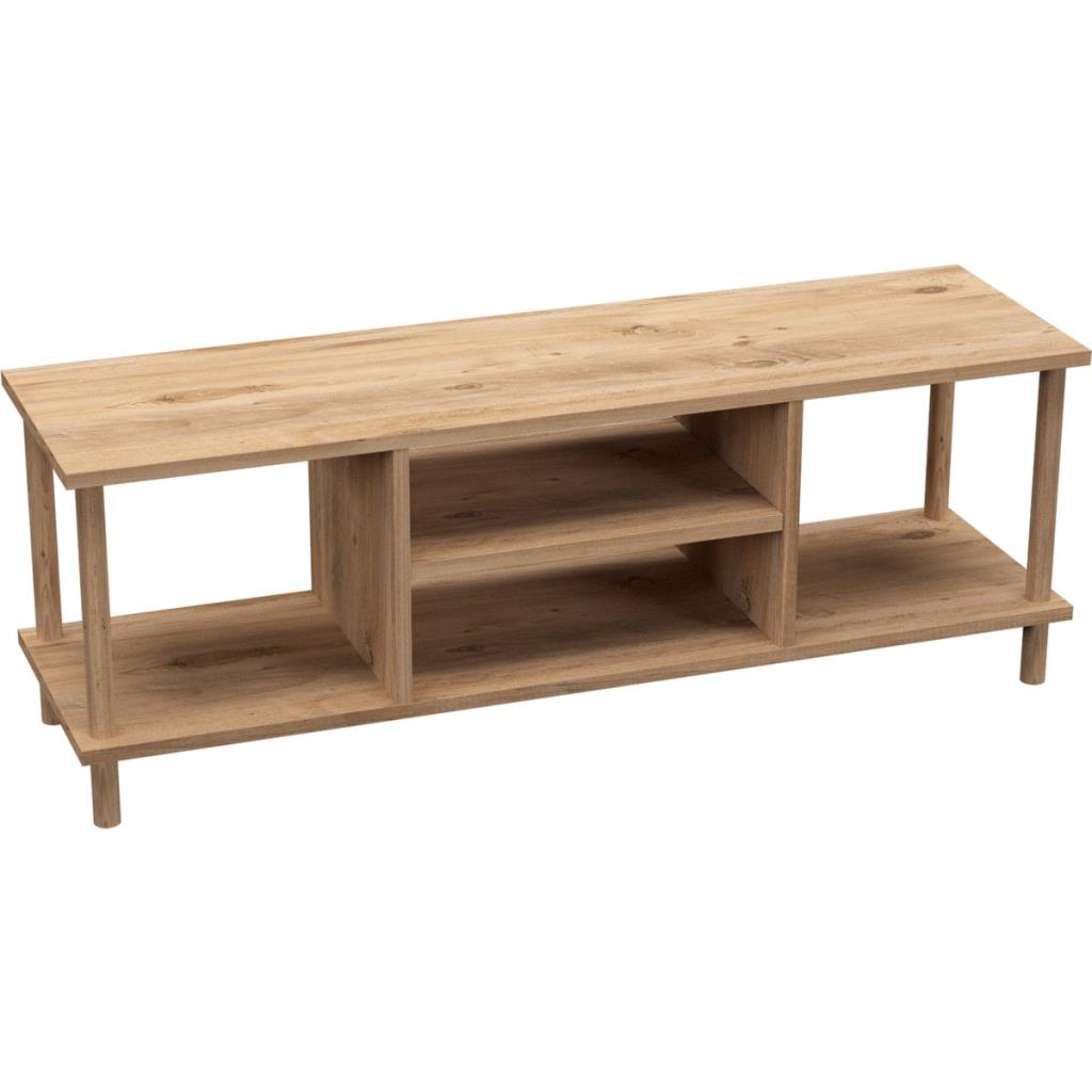 İntergo Tv Sehpası Raflı Tv Ünitesi Televizyon Sehpası Ahşap Ayaklı Çam -Outlet