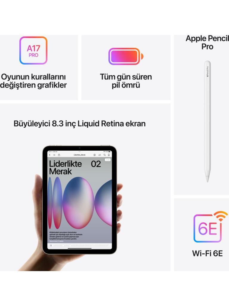iPad Mini 7. Nesil Wi-Fi 128 GB 8.3" MXN63TU/A Uzay Grisi Tablet Teşhir