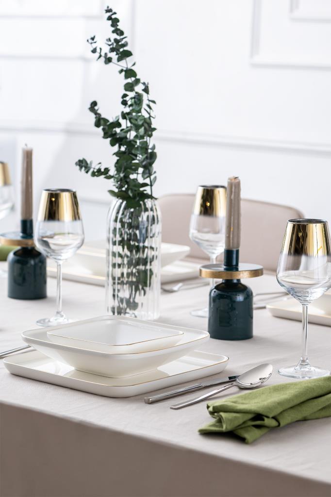 Emsan İstanbul Porselen Nadide 18 Parça Kare Yemek Takımı Gold Outlet