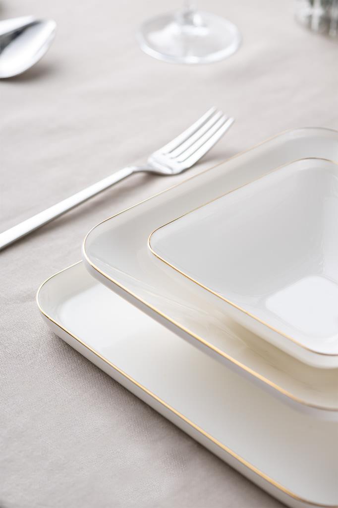 Emsan İstanbul Porselen Nadide 18 Parça Kare Yemek Takımı Gold Outlet