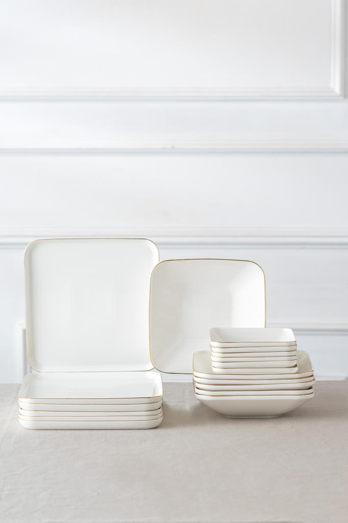 Emsan İstanbul Porselen Nadide 18 Parça Kare Yemek Takımı Gold Outlet