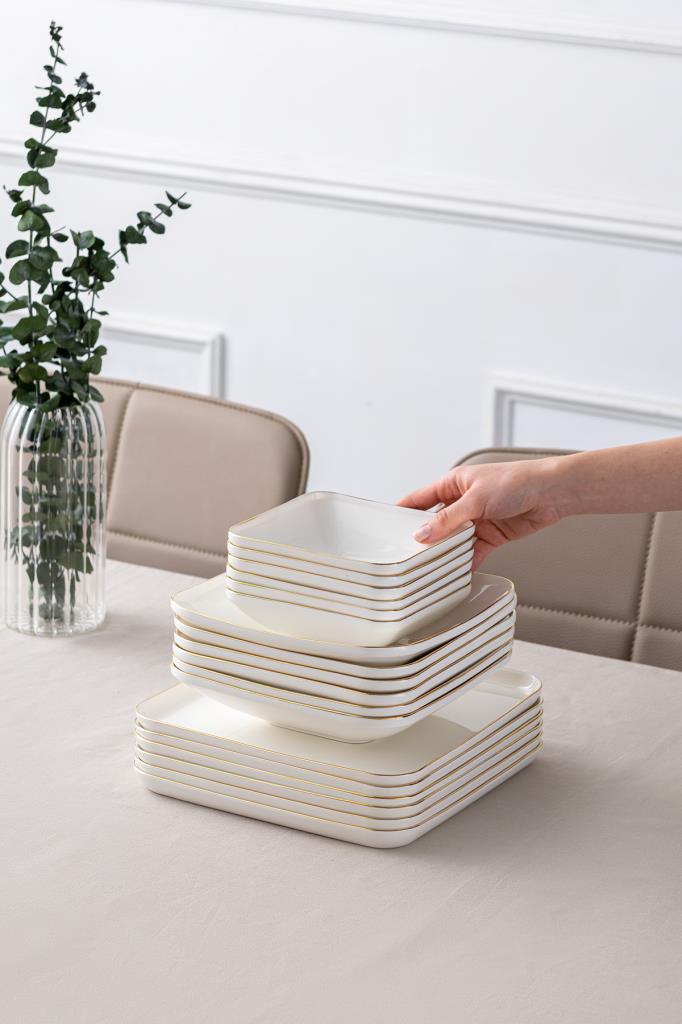 Emsan İstanbul Porselen Nadide 18 Parça Kare Yemek Takımı Gold Outlet