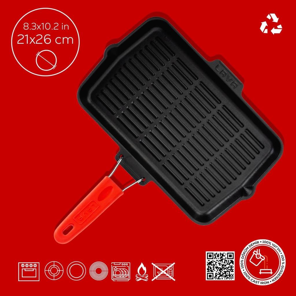 Izgara Tavası, tel ve silikon saplı 21x36 cm