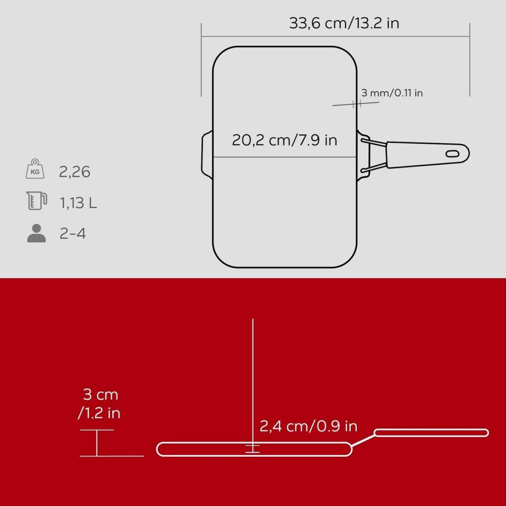 Izgara Tavası, tel ve silikon saplı 21x36 cm