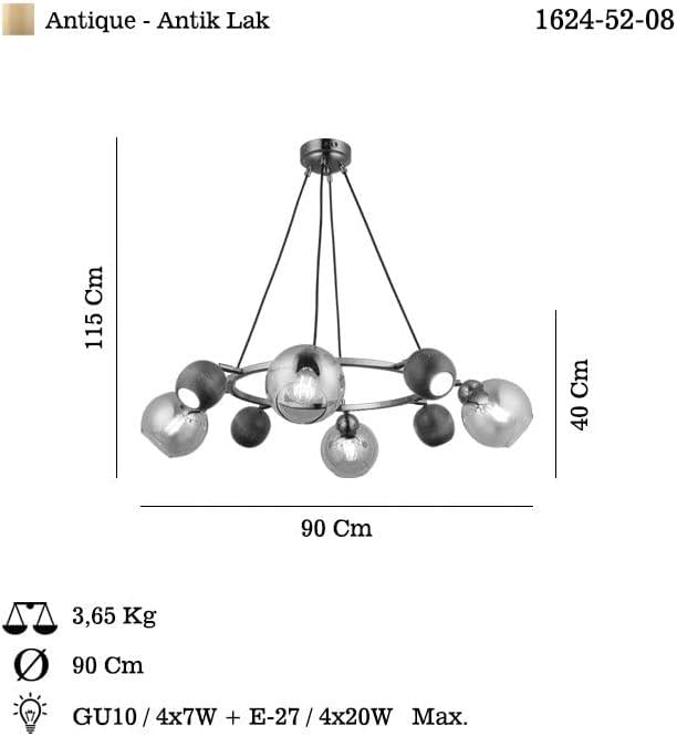 Lucea JAMO 4+4 ANTIK LAK AVİZE 4XGU10+4XE27 - OUTLET