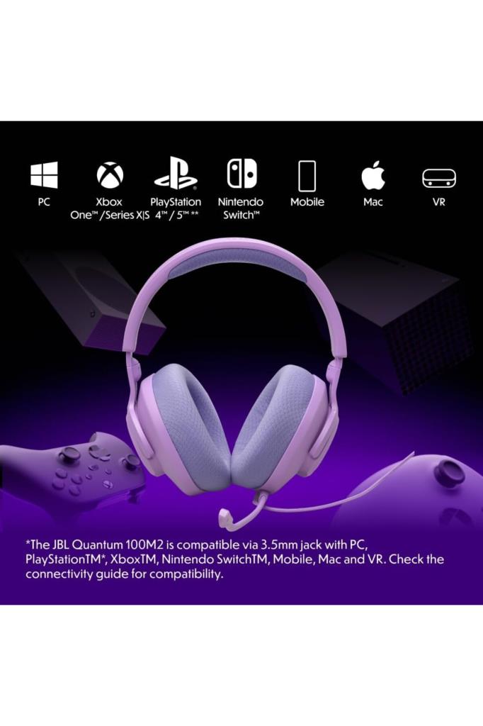 JBL Quantum 100M2 Mor Kablolu Kulak Üstü Oyuncu Kulaklığı Teşhir