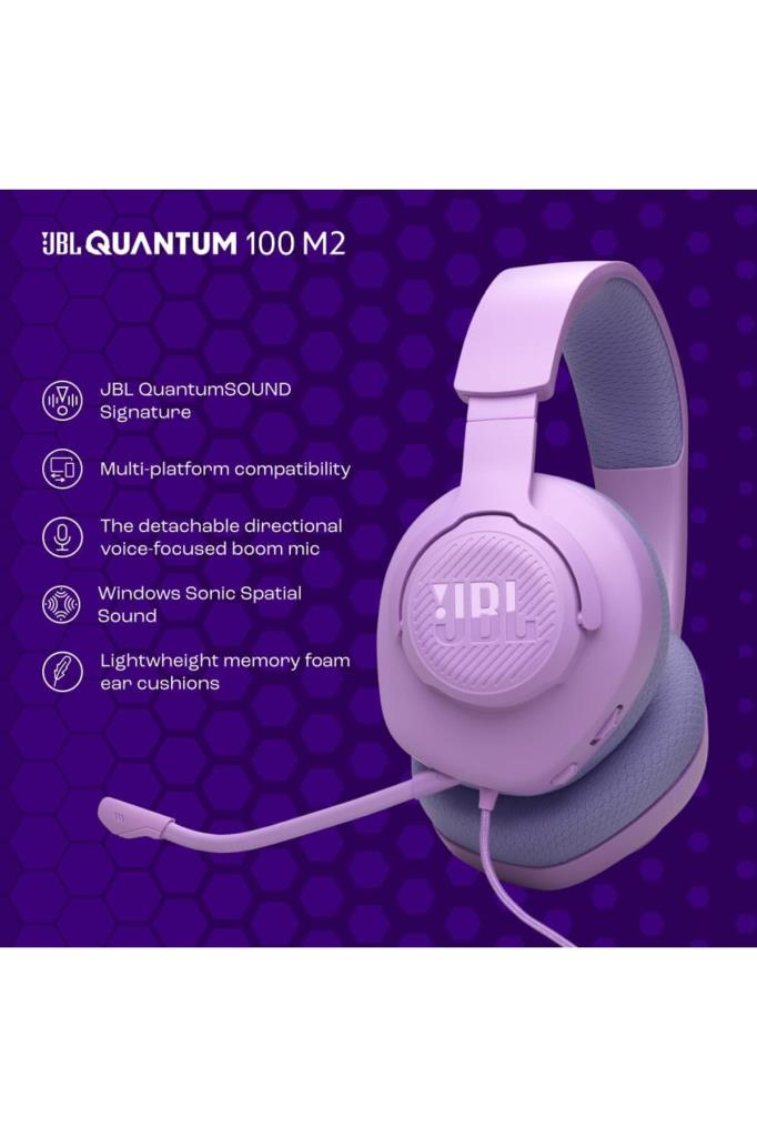 JBL Quantum 100M2 Mor Kablolu Kulak Üstü Oyuncu Kulaklığı Teşhir