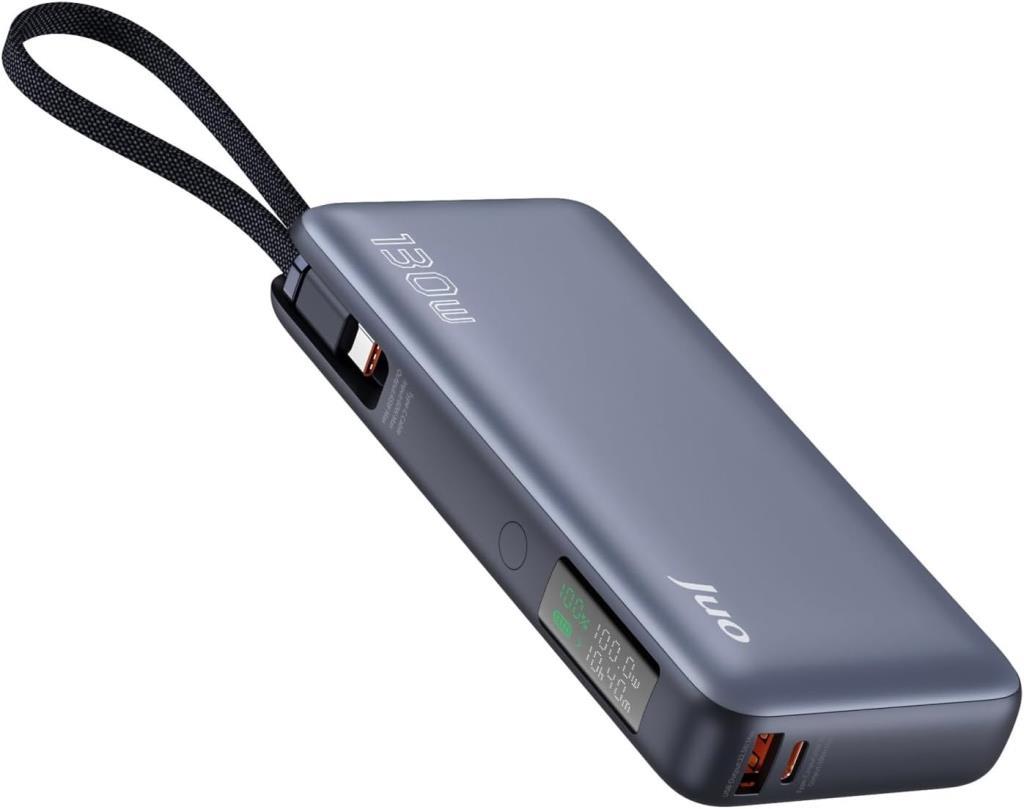 Juo 20000 mAh 130W LED Ekranlı Usb-A + Type-C Kablolu Powerbank Taşınabilir Hızlı Şarj Cihazı - Siyah Teşhir