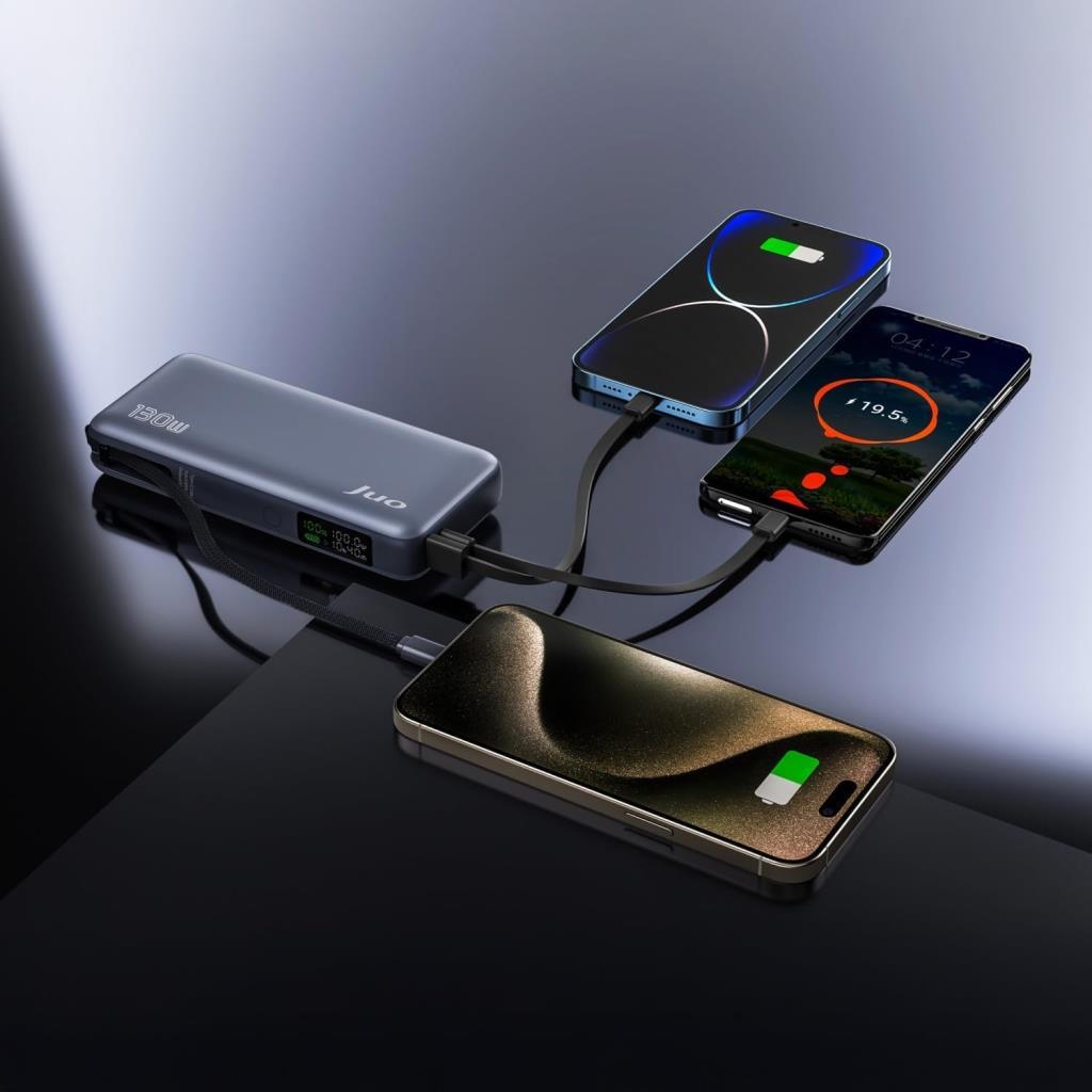 Juo 20000 mAh 130W LED Ekranlı Usb-A + Type-C Kablolu Powerbank Taşınabilir Hızlı Şarj Cihazı - Siyah Teşhir