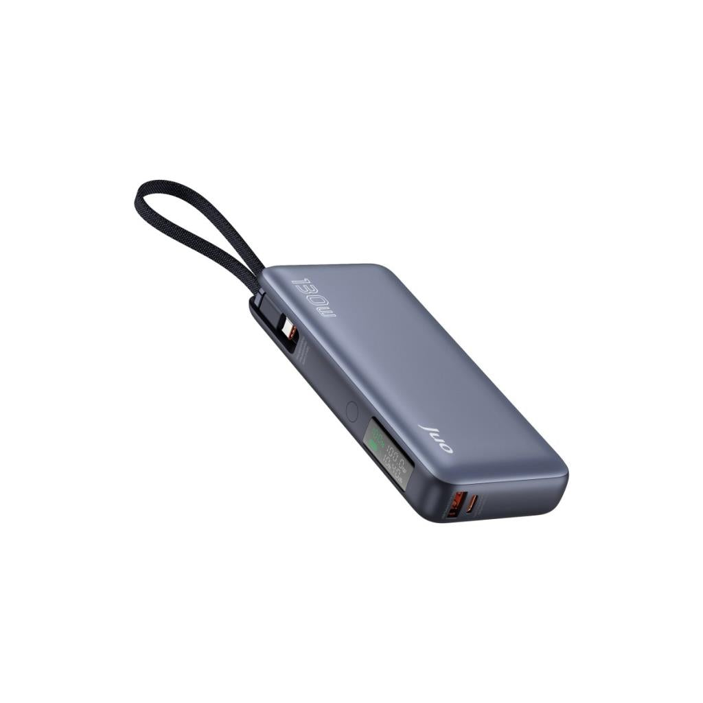 Juo 20000 mAh 130W LED Ekranlı Usb-A + Type-C Kablolu Powerbank Taşınabilir Hızlı Şarj Cihazı - Siyah