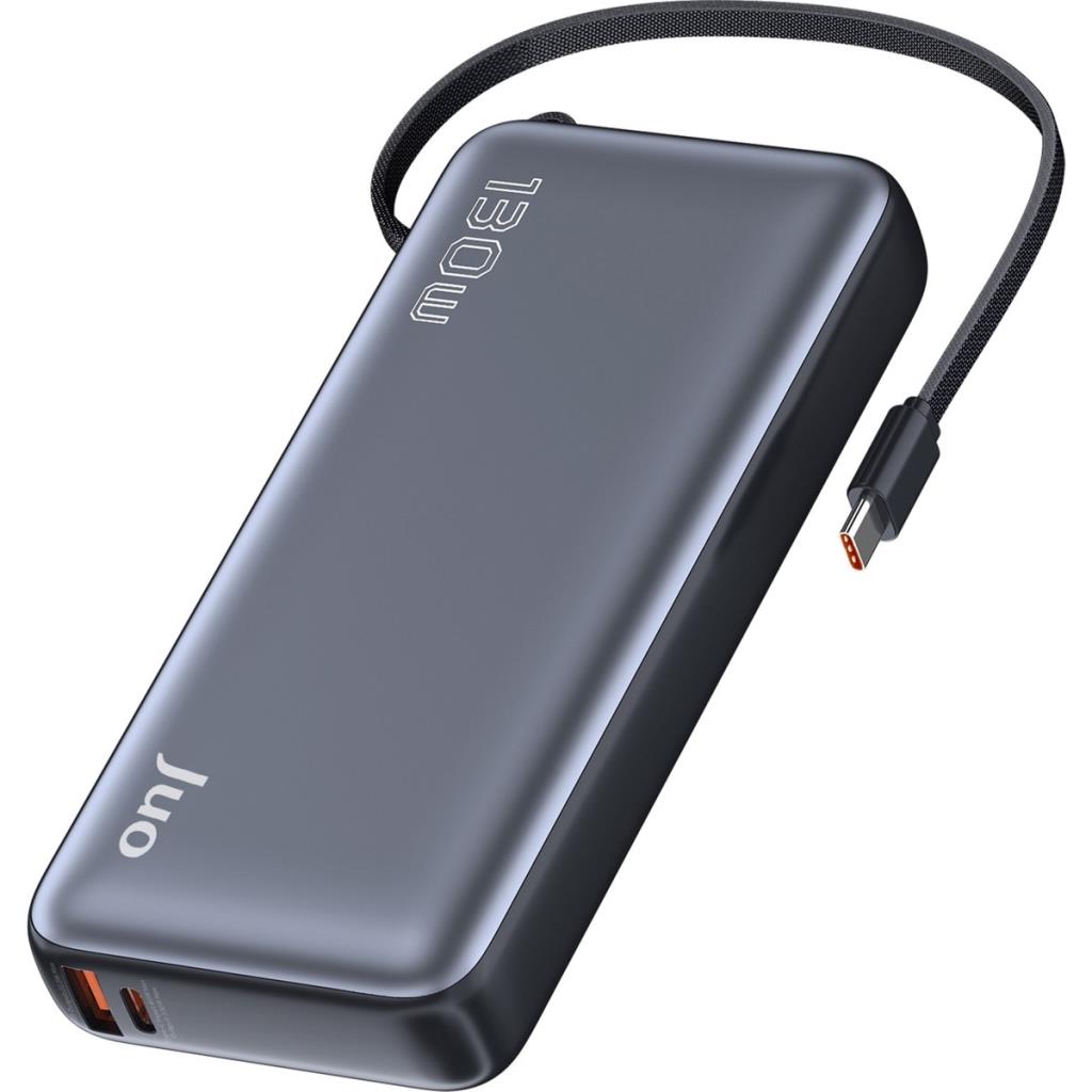 Juo 20000 mAh 130W LED Ekranlı Usb-A + Type-C Kablolu Powerbank Taşınabilir Hızlı Şarj Cihazı - Siyah