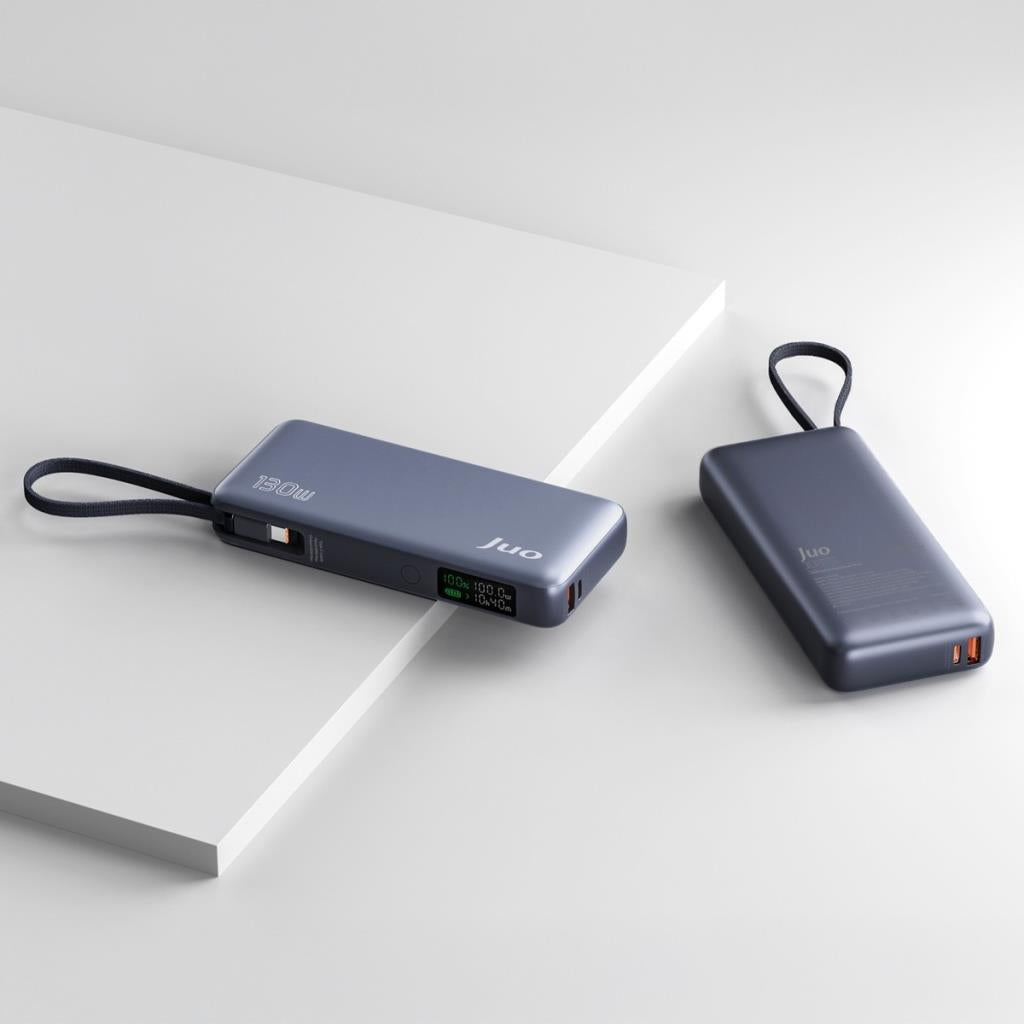 Juo 20000 mAh 130W LED Ekranlı Usb-A + Type-C Kablolu Powerbank Taşınabilir Hızlı Şarj Cihazı - Siyah
