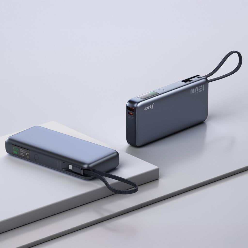 Juo 20000 mAh 130W LED Ekranlı Usb-A + Type-C Kablolu Powerbank Taşınabilir Hızlı Şarj Cihazı - Siyah
