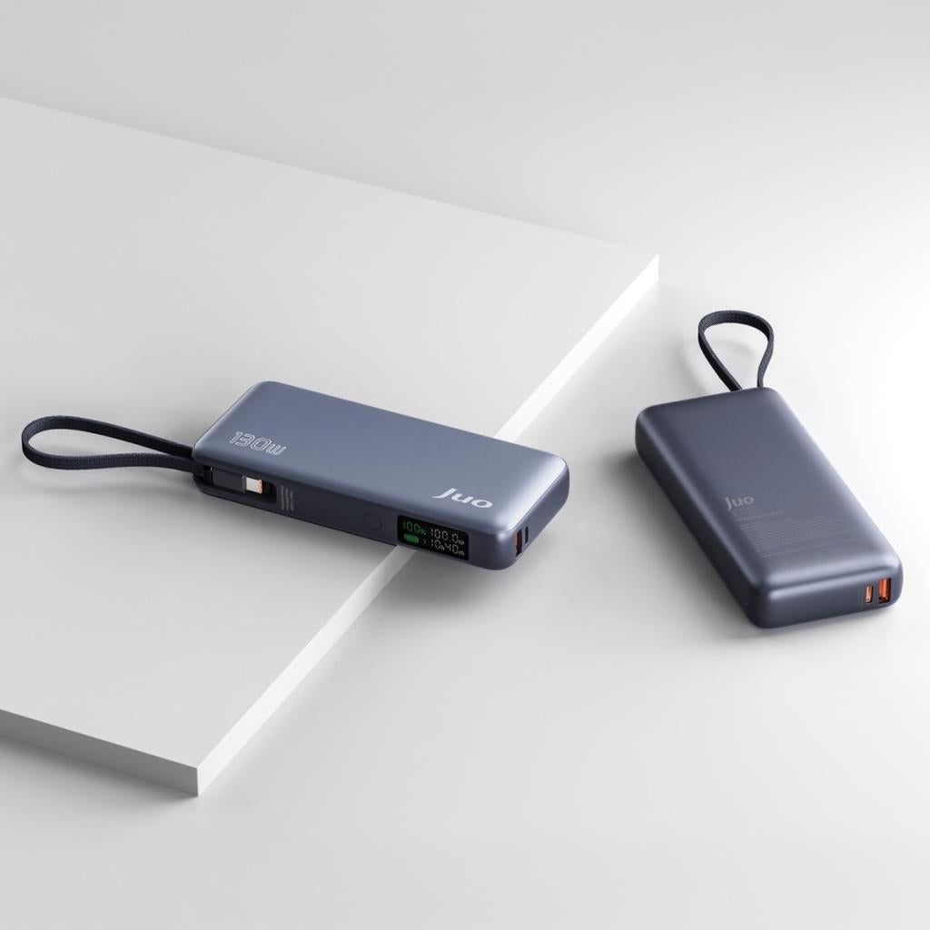 Juo 20000 mAh 130W LED Ekranlı Usb-A + Type-C Kablolu Powerbank Taşınabilir Hızlı Şarj Cihazı - Siyah