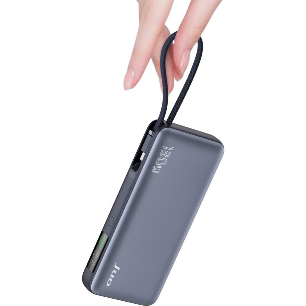 Juo 20000 mAh 130W LED Ekranlı Usb-A + Type-C Kablolu Powerbank Taşınabilir Hızlı Şarj Cihazı - Siyah