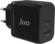 Juo 45W GaN USB-C + USB-A Şarj Aleti iPhone & iPad & Macbook & Samsung Uyumlu PD Type-C Hızlı Şarj Cihazı Siyah Outlet