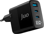 Juo 65W GaN Led Ekranlı Hızlı Şarj Cihazı 2 Type-C + USB-A iPhone & iPad & Notebook Uyumlu Şarj Aleti Teşhir