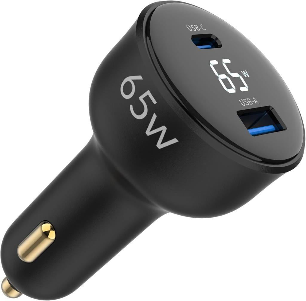 Juo 65W Led Ekranlı Type-C + USB-A Araç Şarj Aleti iPhone & Android & Notebook Araç içi Şarj Cihazı