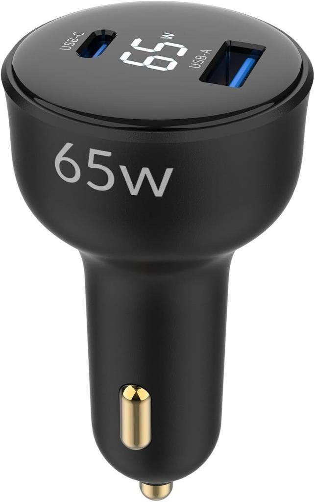 Juo 65W Led Ekranlı Type-C + USB-A Araç Şarj Aleti iPhone & Android & Notebook Araç içi Şarj Cihazı