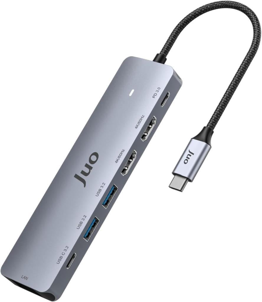 Juo Type-C 2xHDMI Dual MST 4K 60Hz Gigabit Ethernet Dönüştürücü 100W USB 3.2 Çoklayıcı Hub - Outlet