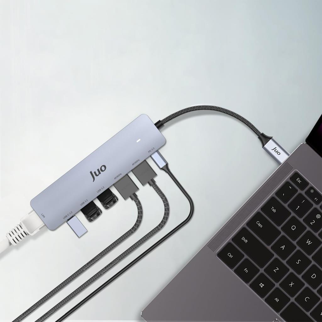 Juo Type-C 2xHDMI Dual MST 4K 60Hz Gigabit Ethernet Dönüştürücü 100W USB 3.2 Çoklayıcı Hub - Outlet